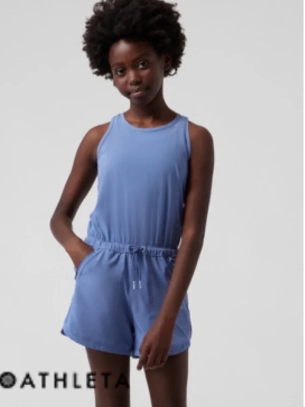 Athleta Girl Blue Sleeveless Drawstring Romper XL 14